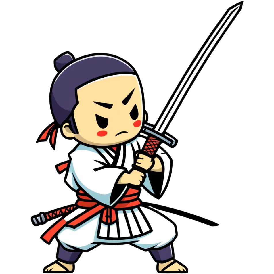 Un samurai, siendo atravesado por una espada emoji