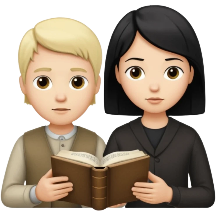 Crie uma figurinha pra stories de uma biblia aberta e um casal lendo (homem loiro e mulher branca cabelos pretos baixinha) emoji