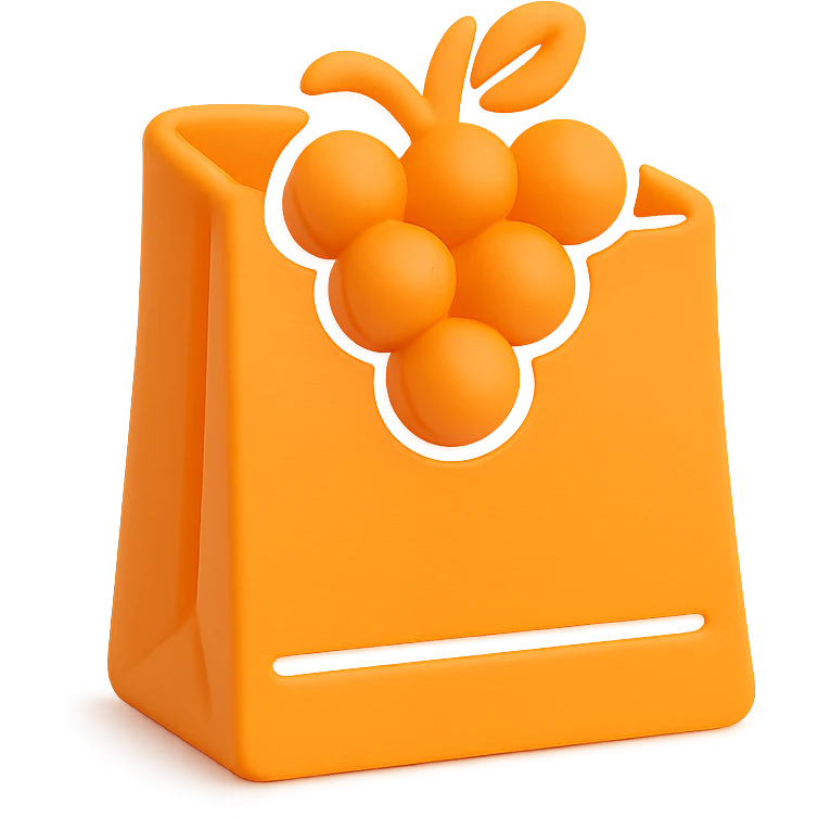 A paper bag with grapes. emoji