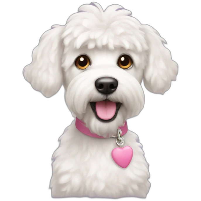 A white terrier poodle mix dog with a pink tail emoji