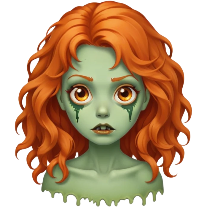 garota zumbi verde com o cabelo grande e ondulado cor laranja e olhos castanhos emoji