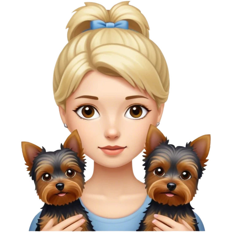 girl with two Yorkshire terriers emoji