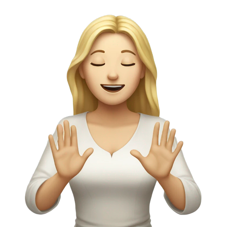White woman Praising the lord with one hand in the air and eyes closed emoji