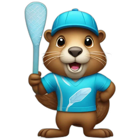 beaver with ice skateand  ice hockey stick in hand emoji