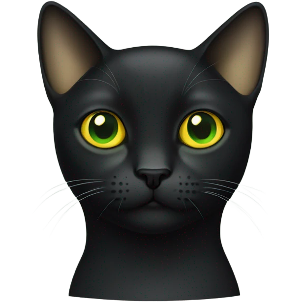 black shorthair cat with eyes that are green around the black pupil and yellow around it emoji