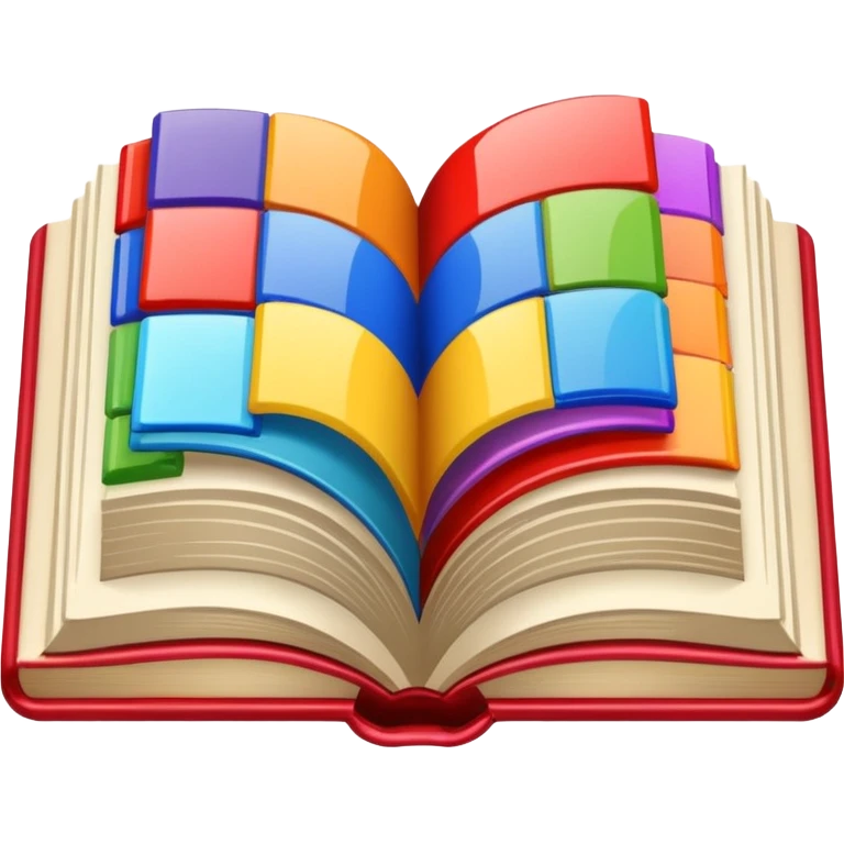 an open book with brightly colored tile samples emoji