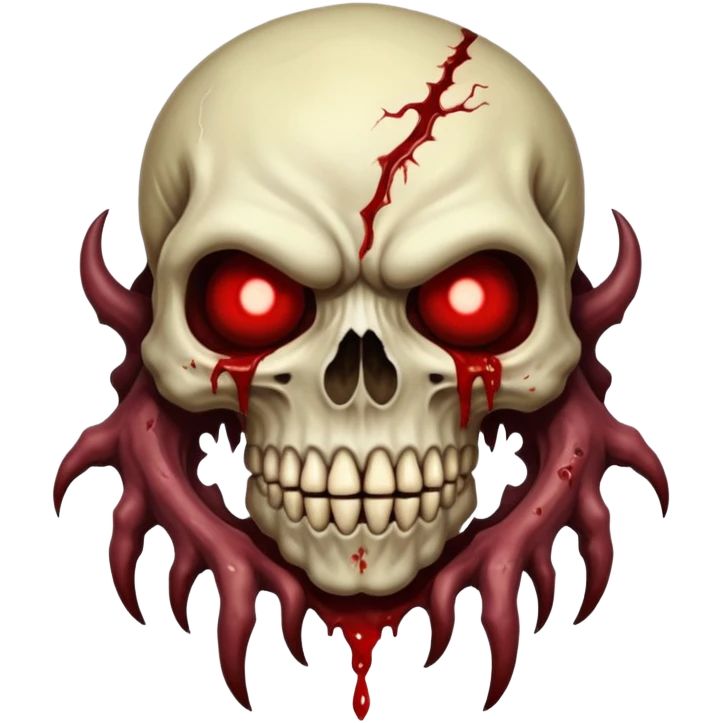 A Hideous mutated monster covered in rotton flesh and bloodin the style of your bleeding skull art, full body. Final boss character emoji