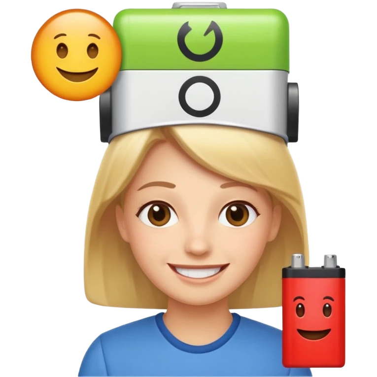 A kindergardenteacher with an empty battery icon above their head. emoji