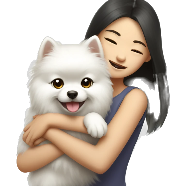 Chinese girl hug white Pomeranian emoji