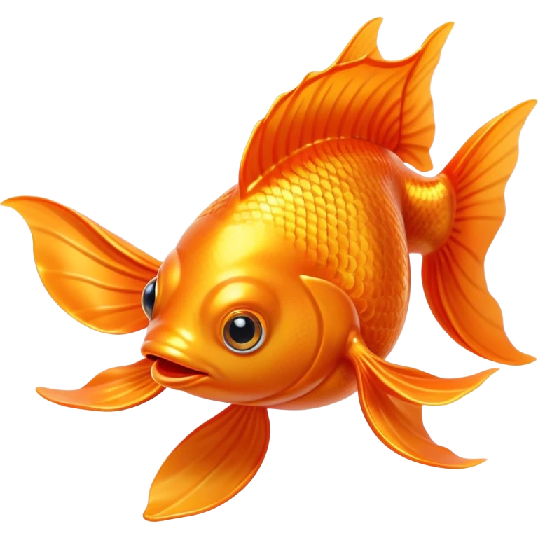 Cinematic Cute Orange Goldfish Portrait Emoji, Head tilted playfully and inquisitively, featuring a glossy, vibrant orange body with delicate, flowing fins, round, sparkling golden eyes filled with curiosity, Simplified yet irresistibly adorable features, highly detailed, glowing with a warm, friendly glow, high shine, affectionate and lively, stylized with a touch of whimsy, bright and endearing, soft glowing outline, capturing the essence of a mischievous yet loving goldfish, so playful it feels like it could swim out of the screen and into your heart! emoji