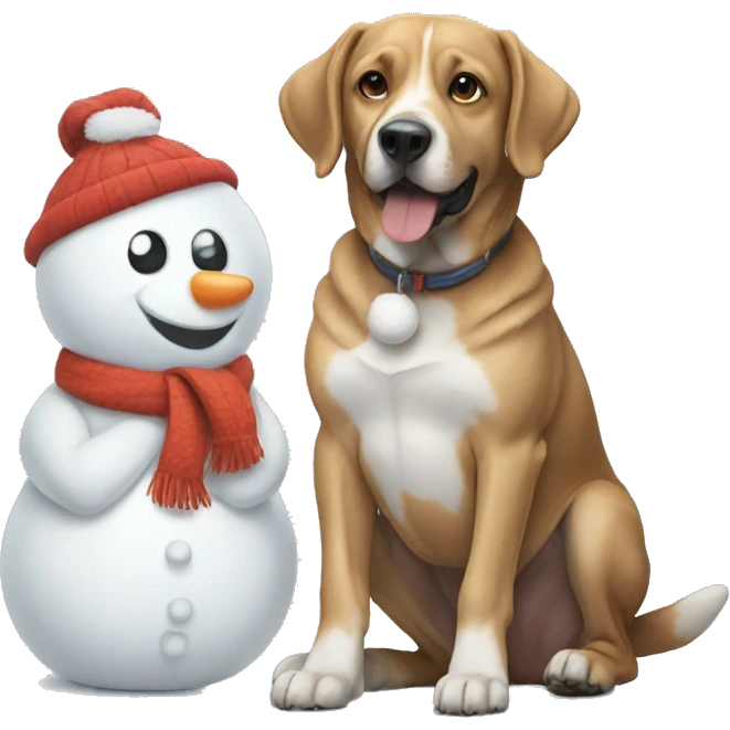 dog sitting with snowman  emoji