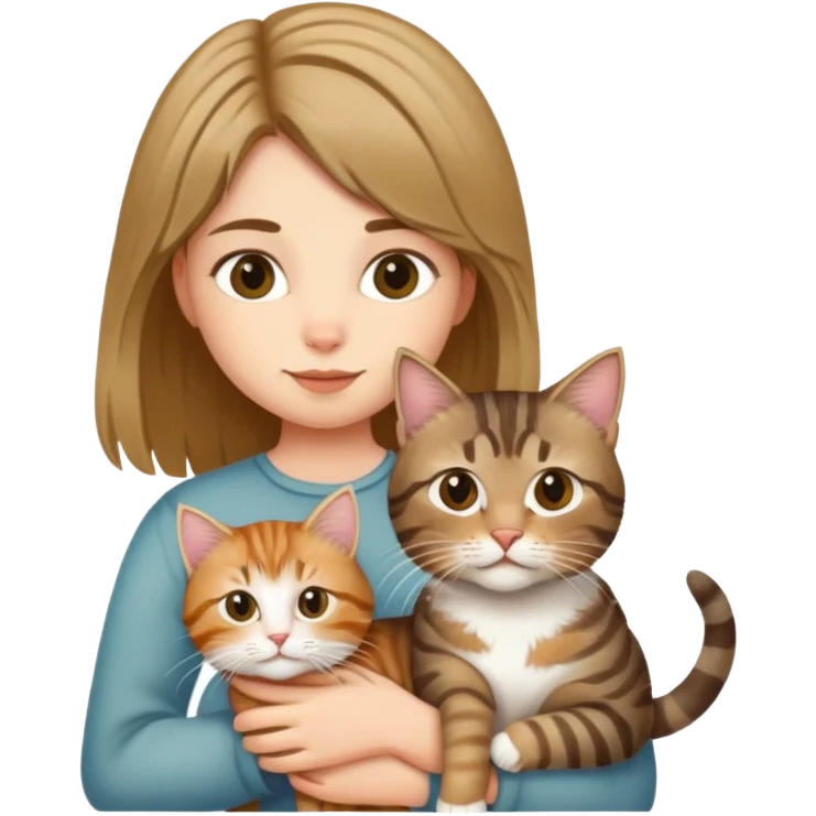 A girl holding a long-haired tabby cat and a short-haired tabby cat emoji