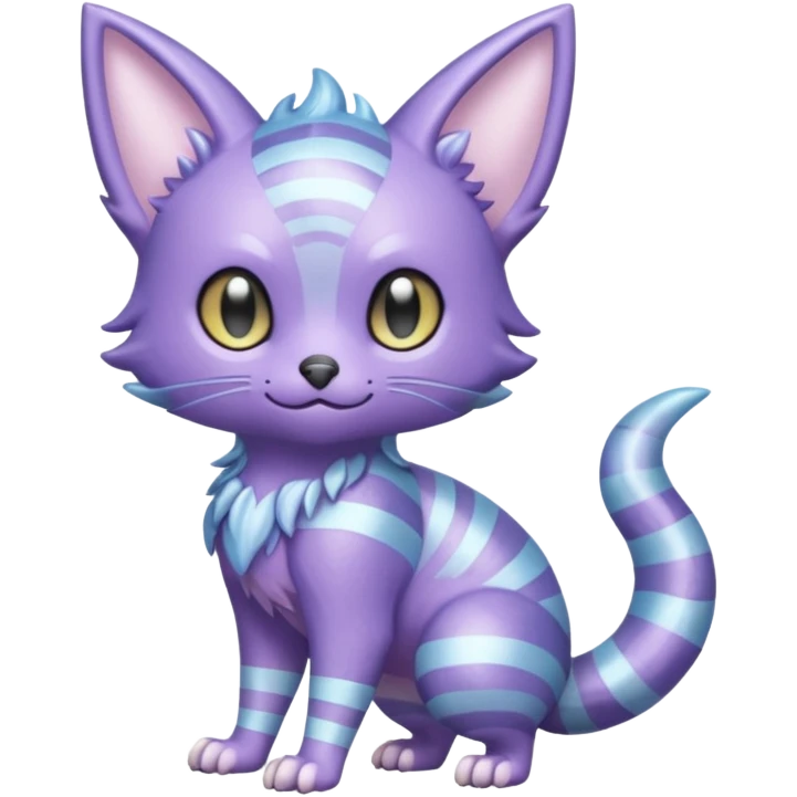 Shiny Iridescent Pastel-Lavender Frosted Glossy Crystal-Striped Noibat-Litten-Trico-hybrid creature (full body) emoji