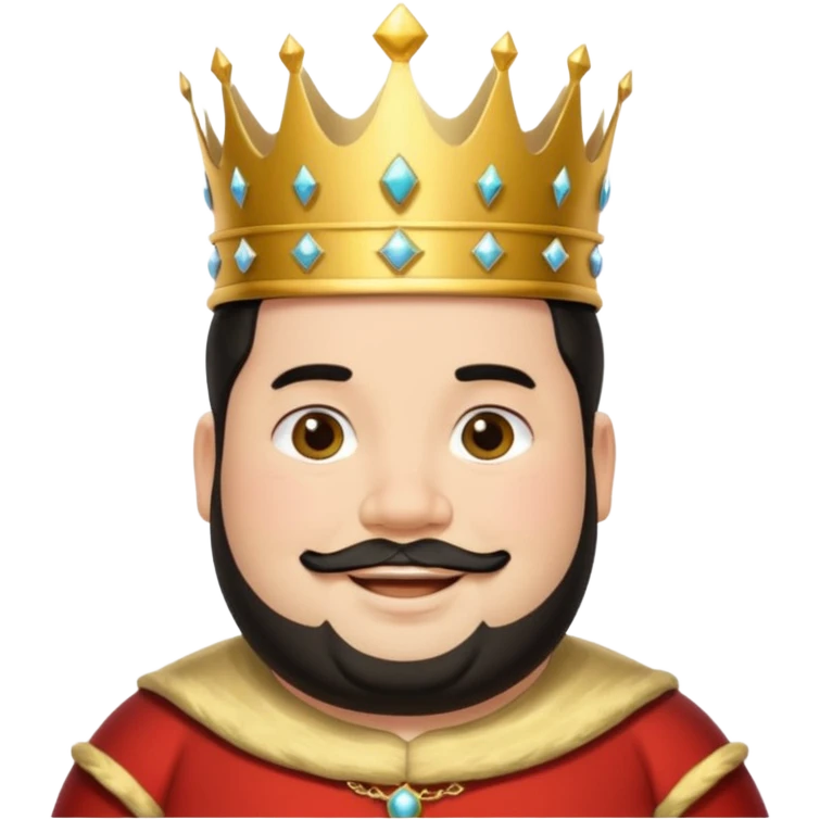 Bearded King, young fat king with short black beard, wearing crown
 emoji