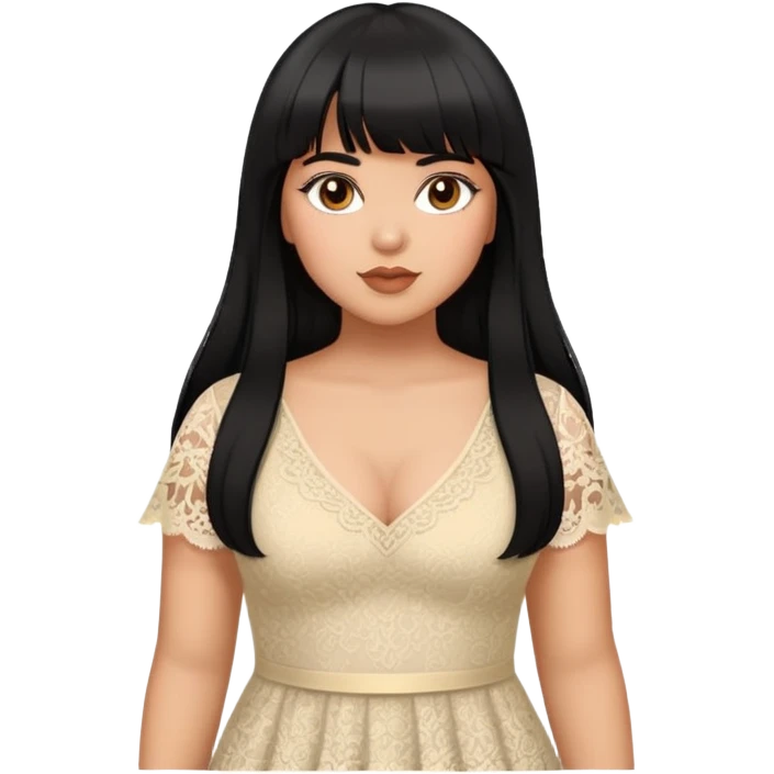 Latina girl with bangs black long hair plus size lace dress emoji