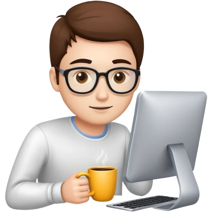 software developer coding on computer with coffee mug emoji