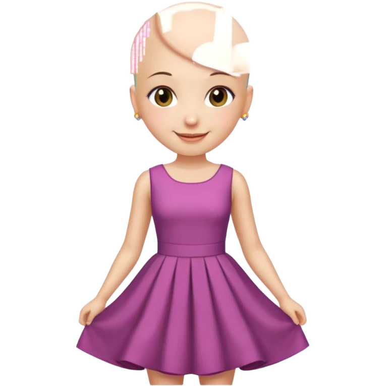 create pretty girl with bald head with pretty dress shot is waist close emoji
