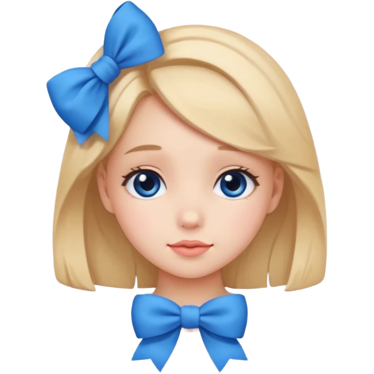 Cute, shy, blushing, blue bow emoji