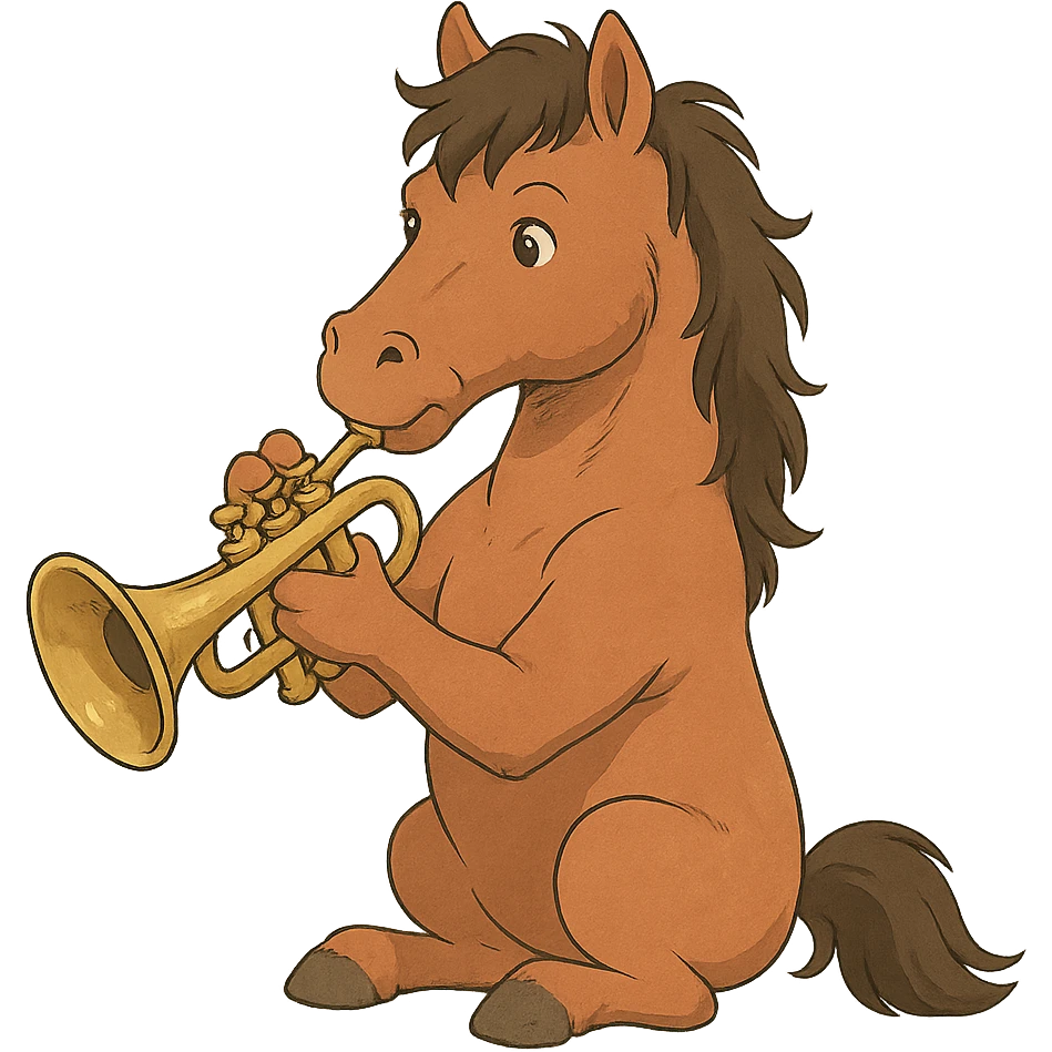 ghibli style horse playing trumpet emoji