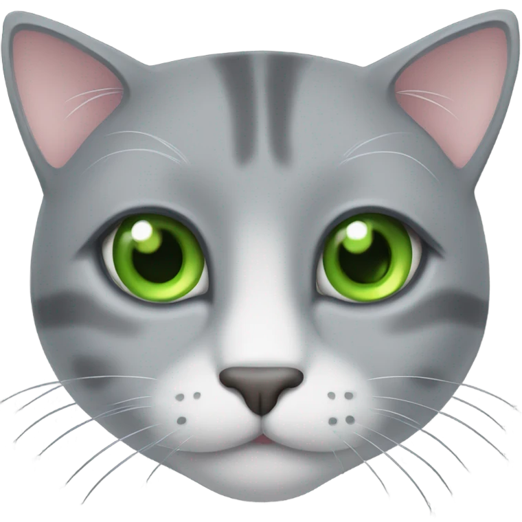 Gray cat face with some striping and green eyes emoji