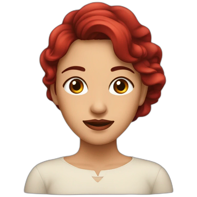 mujer con cabello rojo ondulado por debajo el hombro, ojos color marron   emoji