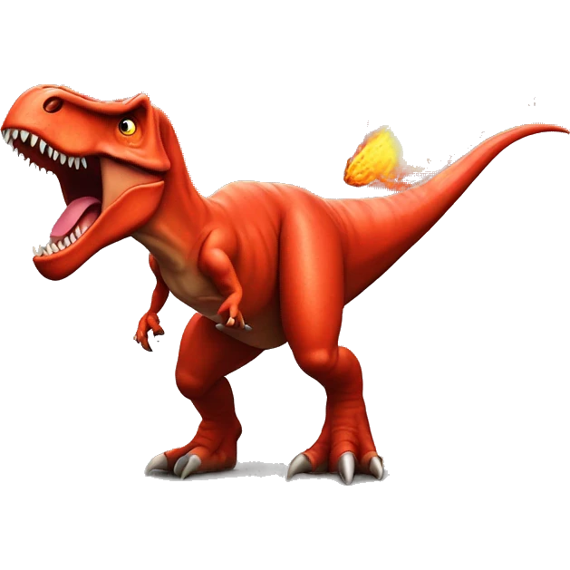 Red t Rex spitting fire with horns  emoji