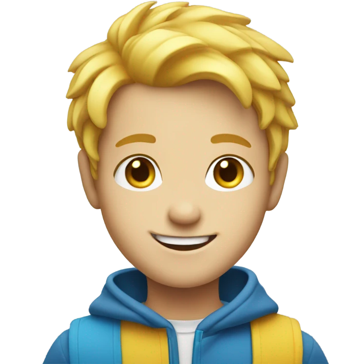smiling boy with yellow hair and blue eyes emoji