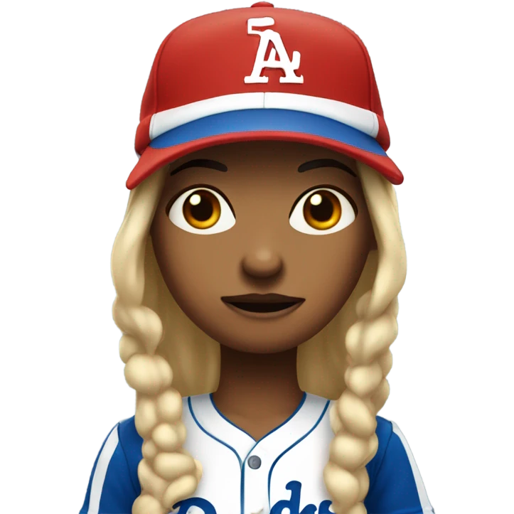 Girl with blue strip in hair angry wearing red dodgers hat emoji