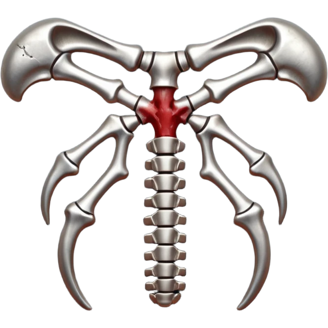 metallic anatomic bones with traces of blood, steel texture, dark dramatic tone, clean background emoji