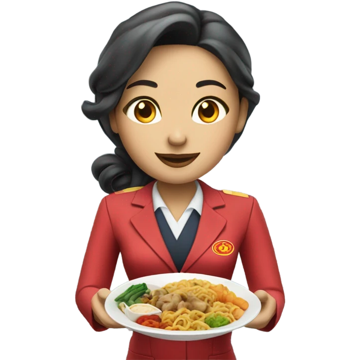 Flight attendant eating Chinese food headed to china emoji