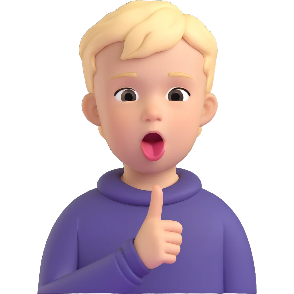 little boy pointing at his mouth emoji
