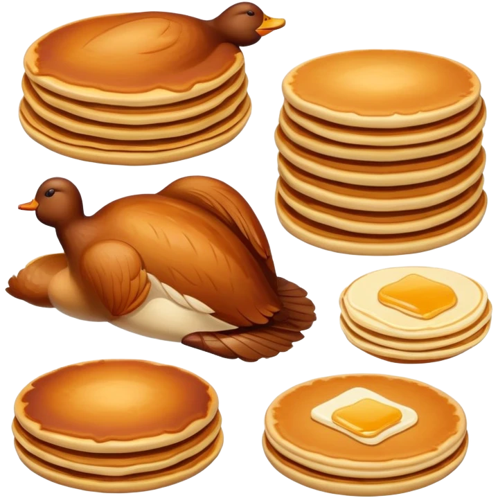Beijing Peking Duck with crispy skin and pancakes, simplified emoji style with bold outlines and bright colors, cartoon style roasted duck emoji