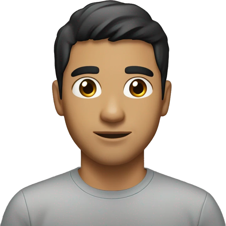 A head and shoulders shot of a 32 year old Latino man, with short black hair,   with brown eyes wearing a t-shirt. emoji