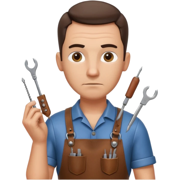 professional locksmith portrait, head and shoulders only, serious focused expression, leather apron collar, small lockpick tools visible, 3D cartoon, mobile game icon style, clean background, no text, no watermark
 emoji