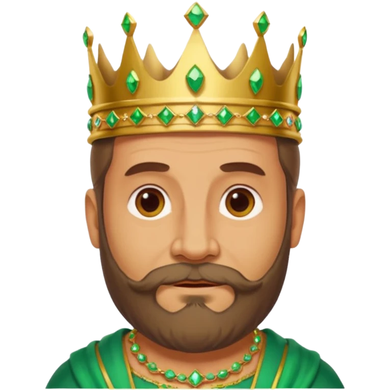 Create a cartoon-style emoji of Gaspar, one of the Three Wise Men. Only show his face and crown. He is middle-aged to older, with a brown beard, gentle wrinkles, and a green and gold jeweled crown. Express a wise and friendly demeanor. Colorful and simple, suitable as an emoji. emoji