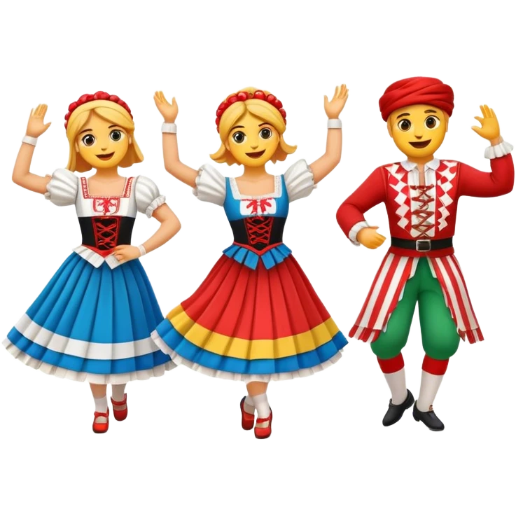 Cinematic Realistic Linđo Dance Emoji, depicted as a traditional Croatian folk dance with lively movements and colorful costumes, rendered with dynamic textures and vibrant festive lighting that captures its cultural vibrancy. emoji