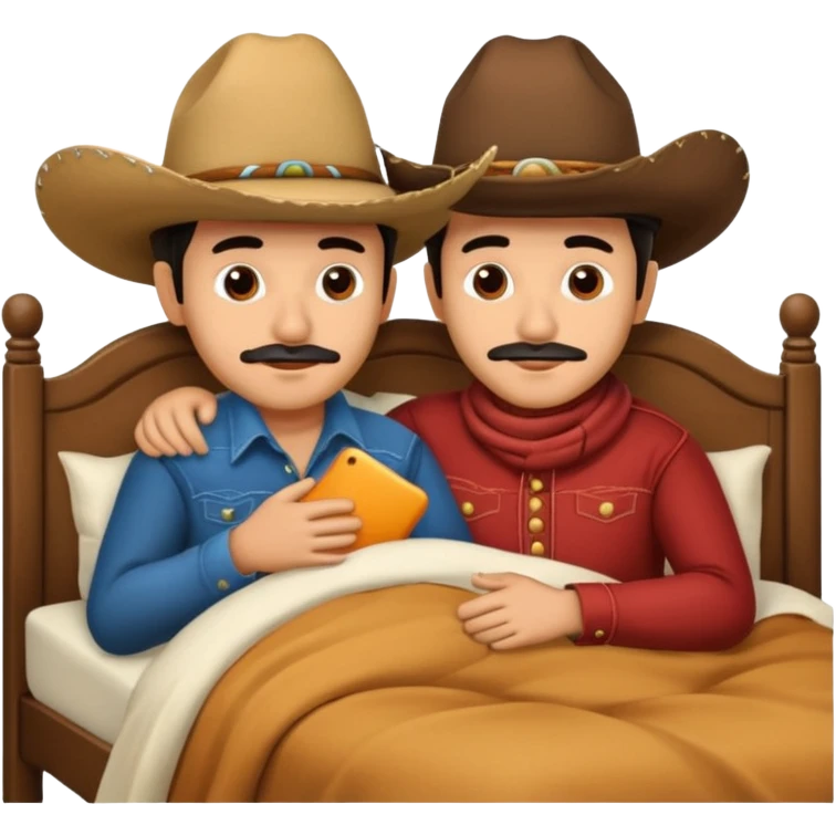 Two Mexican cowboys cuddling in bed  emoji