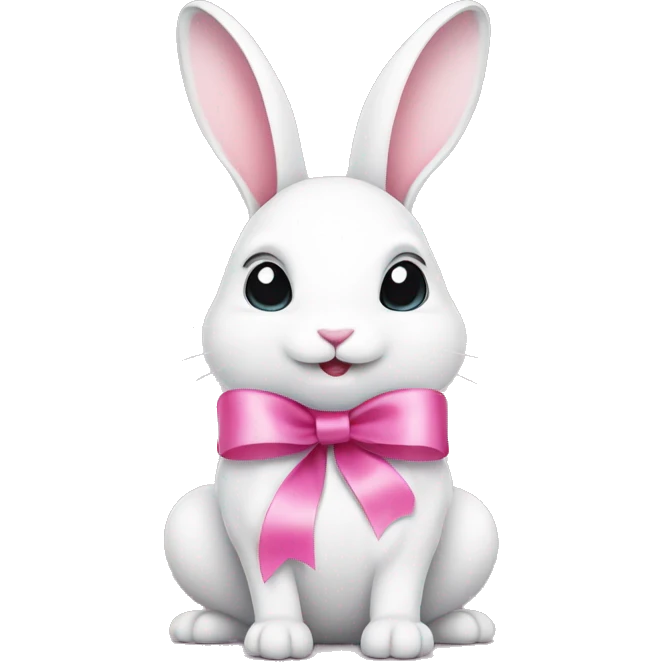 White rabbit with cute pink ribbon emoji