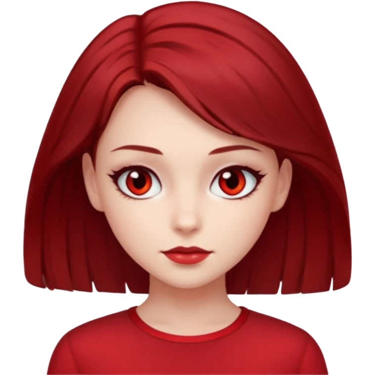 beautiful girl with dark red medium hair, red eyes and red clothes emoji
