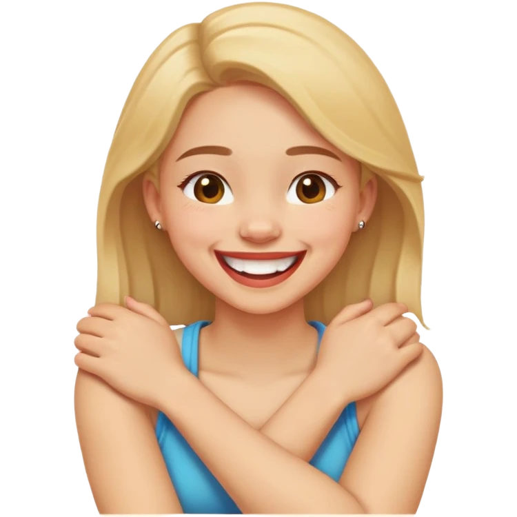 Arms crossed holding neck laughing girl emoji
