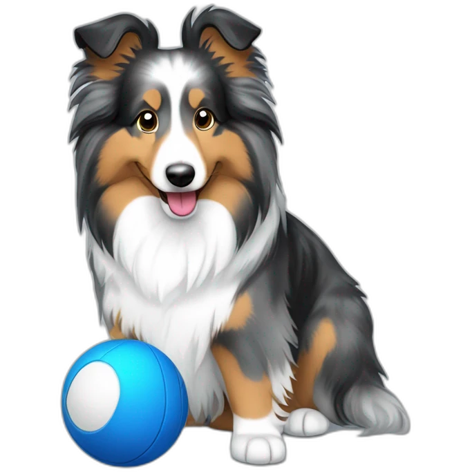 Blue merle sheltie with ball emoji