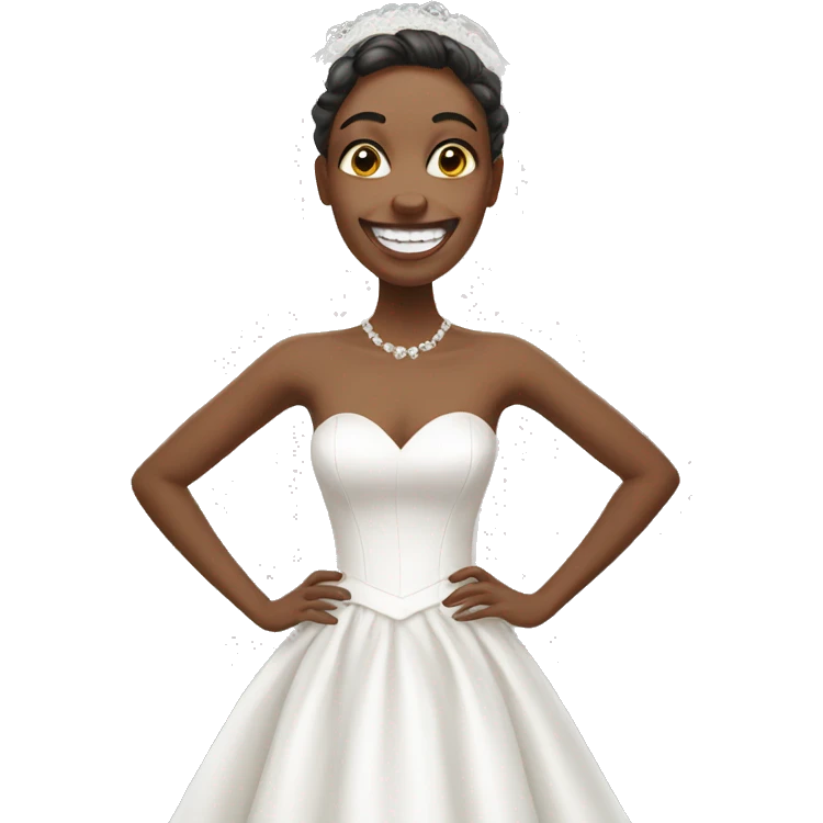 bride smiling in white dress without teeth showing emoji