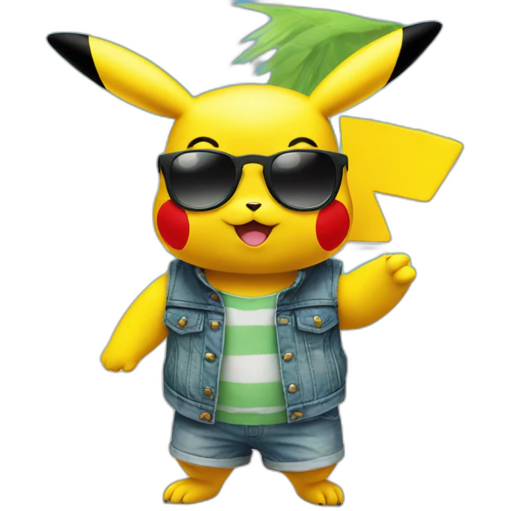 Pikachu with sunglasses at the beach emoji
