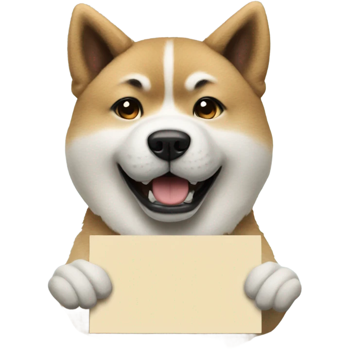 Akita holding a sign that says hi emoji