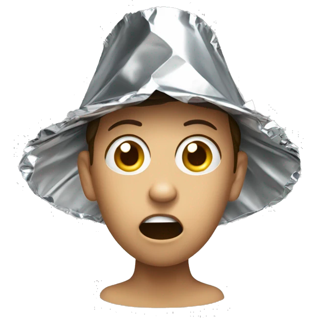 Shocked person with crunched pointy tin foil hat emoji