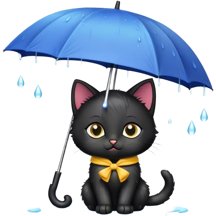 Black kitten with an umbrella in the rain emoji