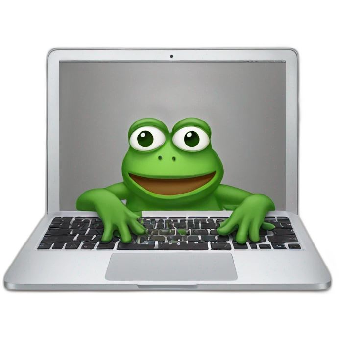 pepe the frog with a macbook emoji