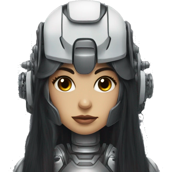 Cyborg robot girl dark long hair and helmet and long eyelashes emoji