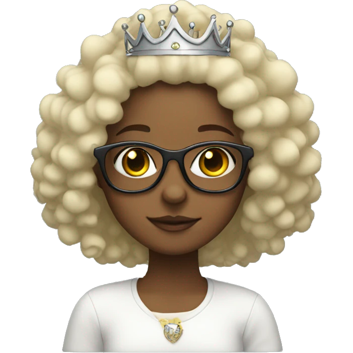 Girl with glasses, white, curly hair in a crown   emoji