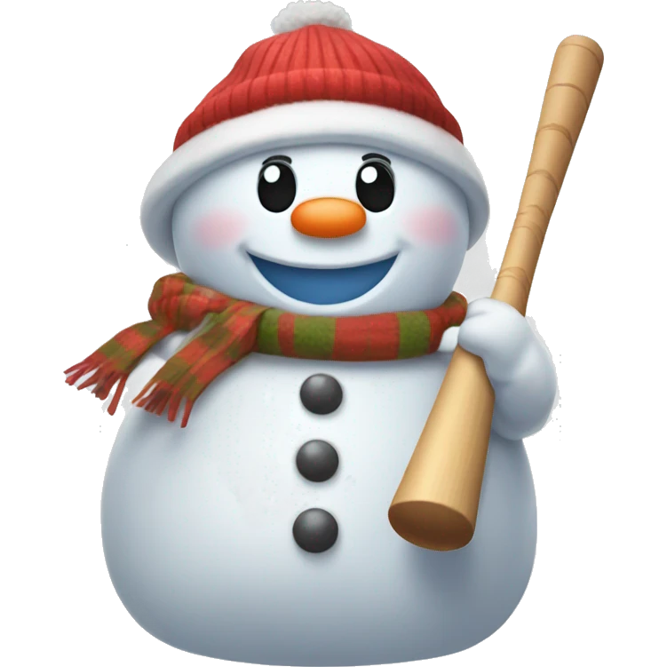 happy snowman with baseball bat emoji